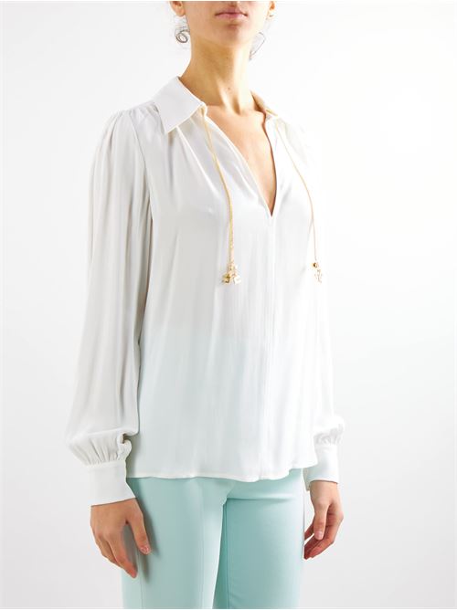 Blouse in viscose georgette fabric with accessory at the neck Elisabetta Franchi ELISABETTA FRANCHI | Shirt | CAT3041E2360